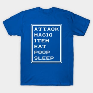 Final Fantasy Battle Menu Eat Poop Sleep Blue Mage Version T-Shirt